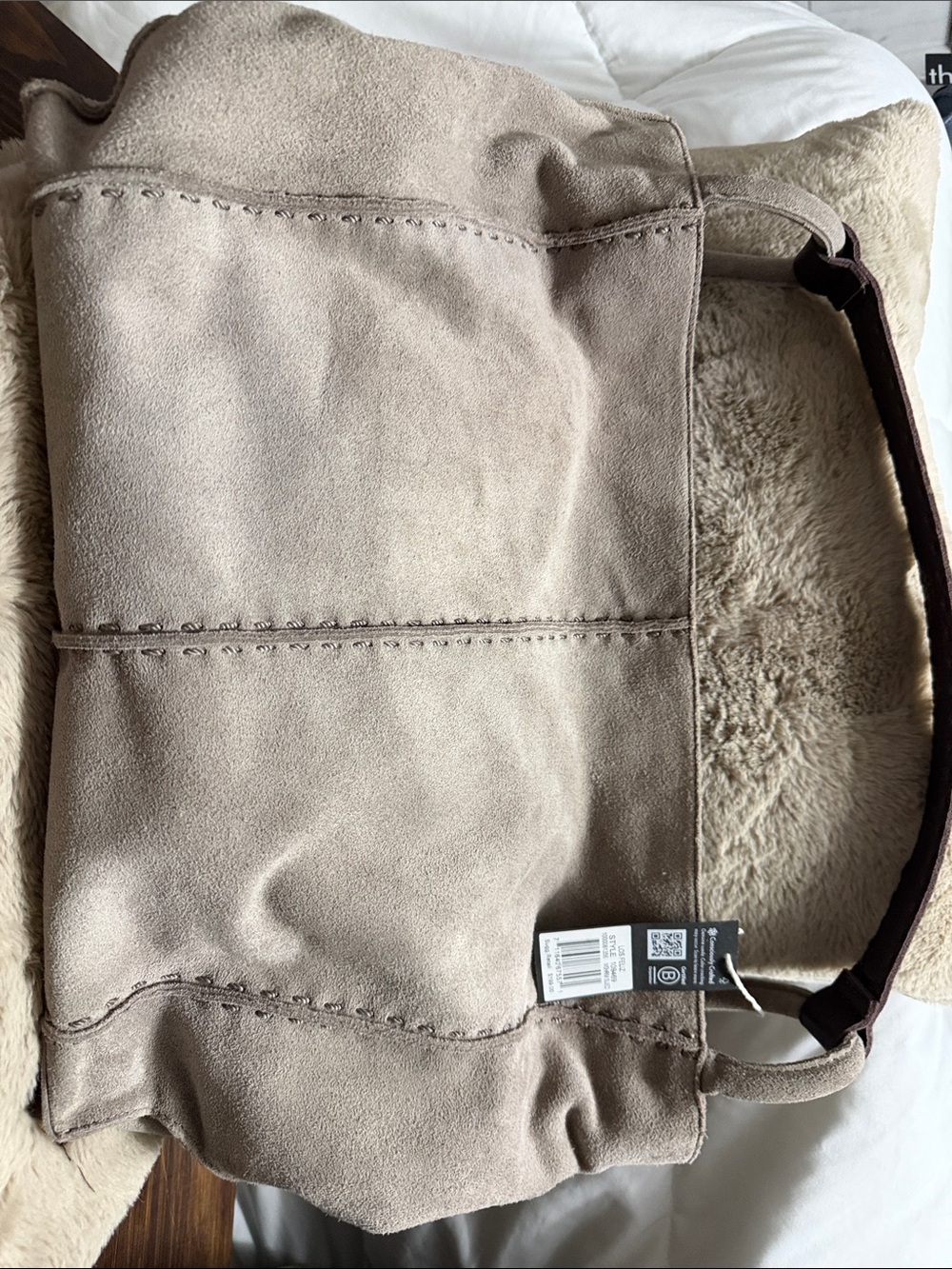 The Sak Taupe Suede Hobo Tote with Tan Trim